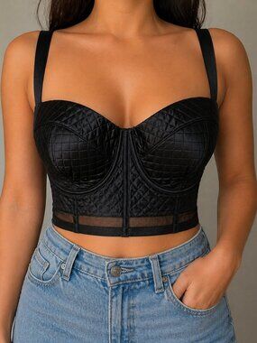 Victoria’s Secret 36D Black Longline Bustier Bra Push Up Balconette Mesh Quilted